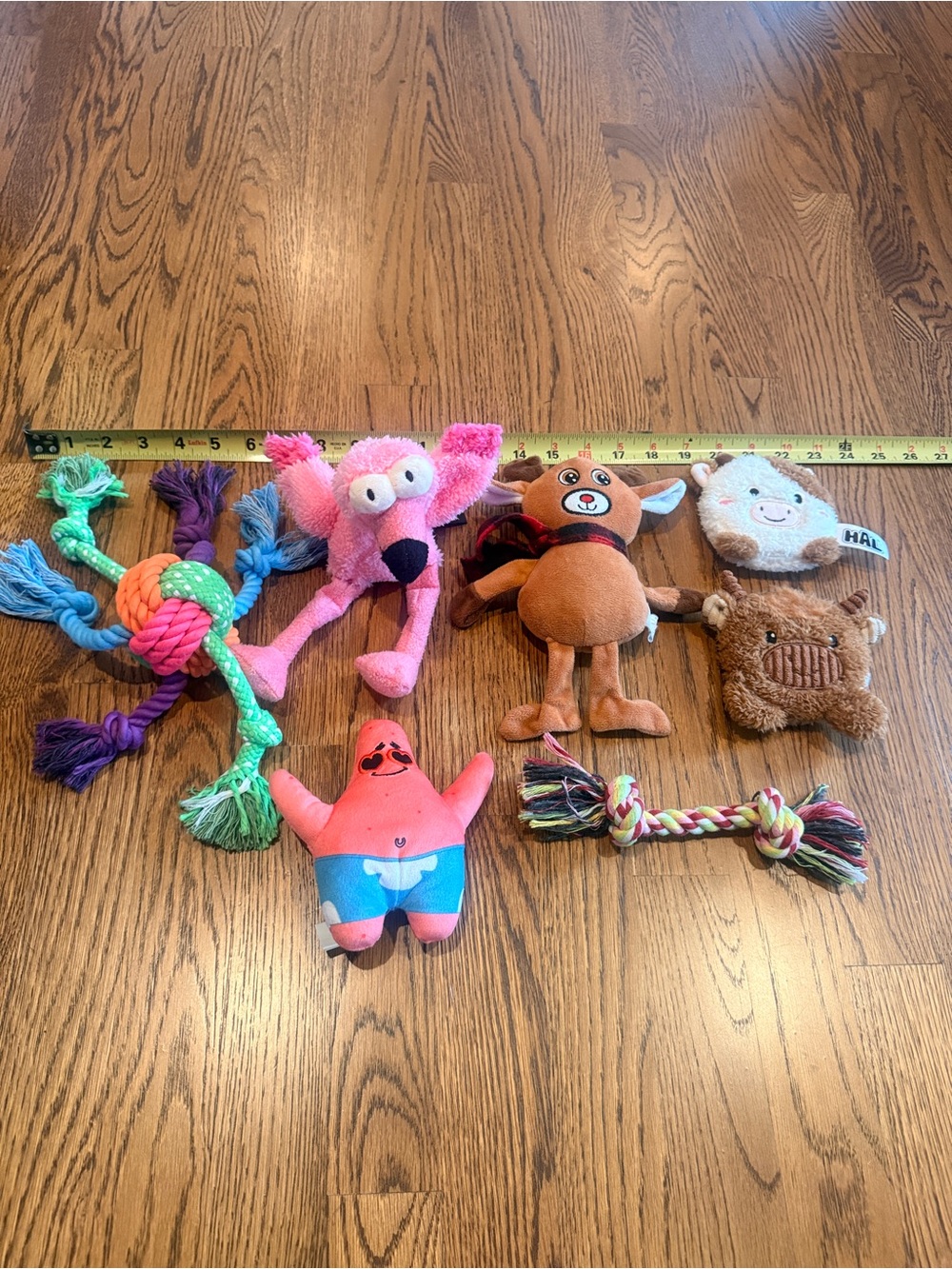 Plush & Rope squeaky dog Toy Bundle flamingo, Sponge Bob’s Patrick Star